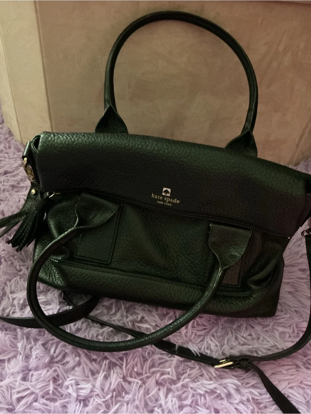 kate spade Black Pebbled Leather Satchel with Removable Strap